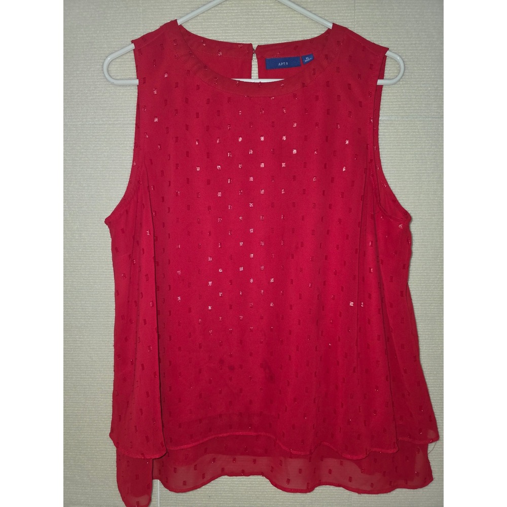 Apt. 9 Womens Red Metallic Clip Dot Sleeveless Double Layer Blouse XL